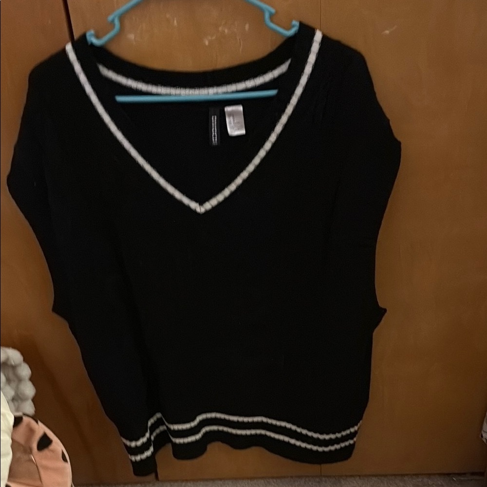 H&M Black and White Sweater with Elegant Trim